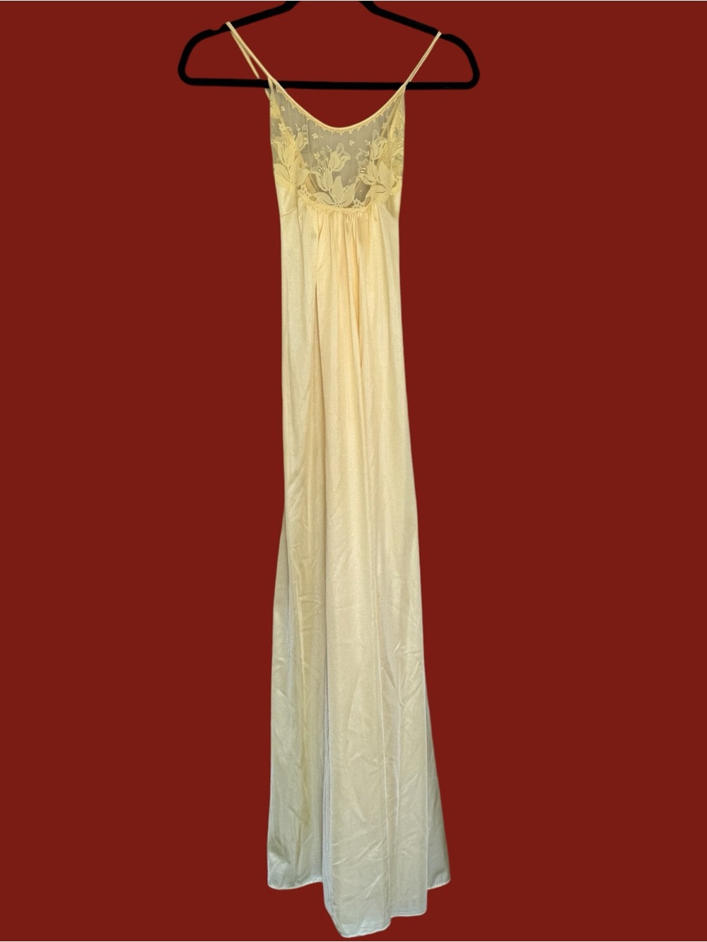 VINTAGE Flair Long Butter Yellow Lace-Trim Slip Dress
